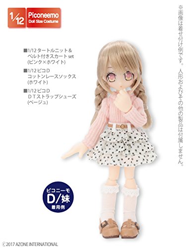 Doll Clothes - Picconeemo Costume - Turtle Knit & Belted Skirt Set - 1/12 - Pink x White (Azone)