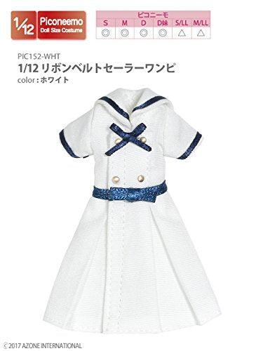 Doll Clothes - Picconeemo Costume - Ribbon Belt Sailor One-piece Dress - 1/12 - White (Azone)