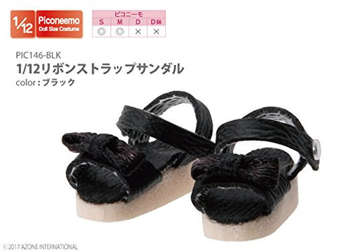 Doll Clothes - Picconeemo Costume - Ribbon Strap Sandals - 1/12 - Black (Azone)