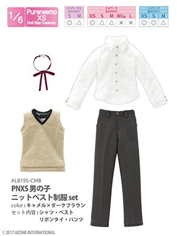 Doll Clothes - Pureneemo Original Costume - PureNeemo XS Size Costume - Boys Knit Vest School Uniform Set - 1/6 - Camel x Dark Brown (Azone)