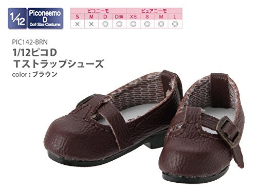 Doll Clothes - Picconeemo Costume - T Strap Shoes - 1/12 - Brown (Azone)