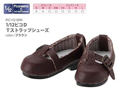 Doll Clothes - Picconeemo Costume - T Strap Shoes - 1/12 - Brown (Azone)