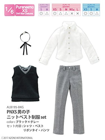 Doll Clothes - Pureneemo Original Costume - PureNeemo XS Size Costume - Boys Knit Vest School Uniform Set - 1/6 - Black x Gray (Azone)