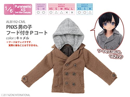 Doll Clothes - Pureneemo Original Costume - PureNeemo XS Size Costume - Boys Hooded P Coat - 1/6 - Camel (Azone)