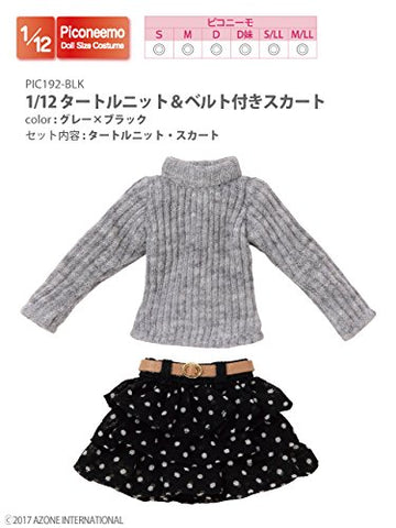 Doll Clothes - Picconeemo Costume - Turtle Knit & Belted Skirt Set - 1/12 - Grey x Black (Azone)