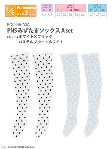 Doll Clothes - Pureneemo Original Costume - PureNeemo S Size Costume - Polka Dot Socks - 1/6 - A Set, White x Black, Pastel Blue x White (Azone)