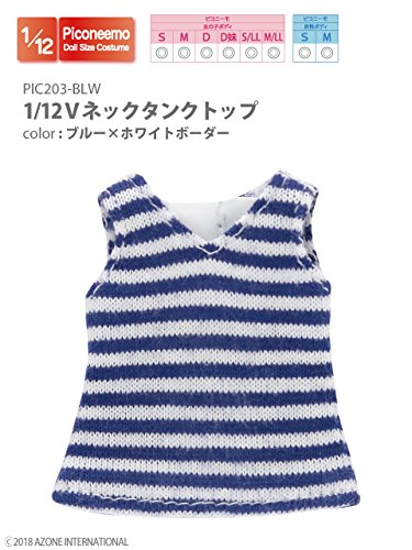 Doll Clothes - Picconeemo Costume - V Neck Tank Top - 1/12 - Blue x White Border (Azone)