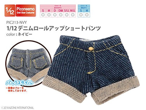 Doll Clothes - Picconeemo Costume - Denim Roll-up Shorts - 1/12 - Navy (Azone)