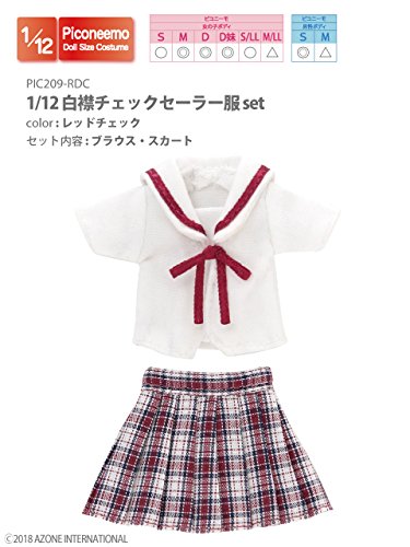 Doll Clothes - Picconeemo Costume - White Collar Checks Sailor Uniform Set - 1/12 - Red Checks (Azone)