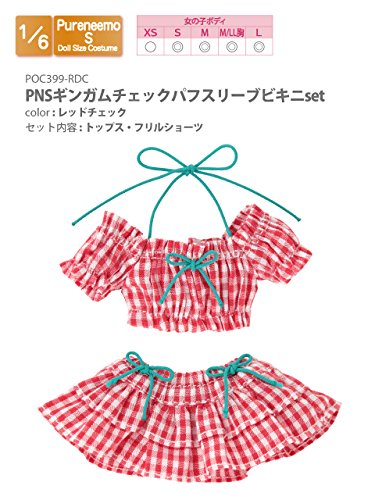 Doll Clothes - Pureneemo Original Costume - PureNeemo S Size Costume - Gingham Check Puff Sleeve Bikini Set - 1/6 - Red Plaid (Azone)