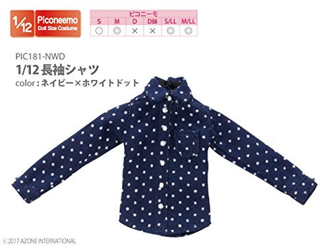 Doll Clothes - Picconeemo Costume - Long Sleeve Shirt - 1/12 - Navy x White Dot (Azone)