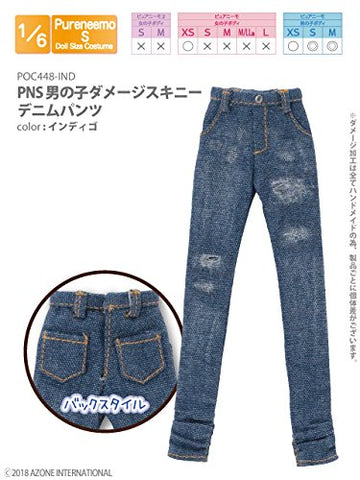 Doll Clothes - Pureneemo Original Costume - PureNeemo S Size Costume - Boys Damage Skinny Denim Pants - 1/6 - Indigo (Azone)