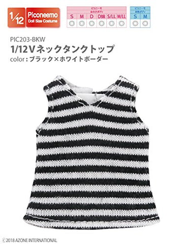 Doll Clothes - Picconeemo Costume - V Neck Tank Top - 1/12 - Black x White Border (Azone)