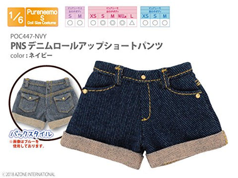 Doll Clothes - Pureneemo Original Costume - PureNeemo S Size Costume - Denim Roll Up Short Pants - 1/6 - Navy (Azone)