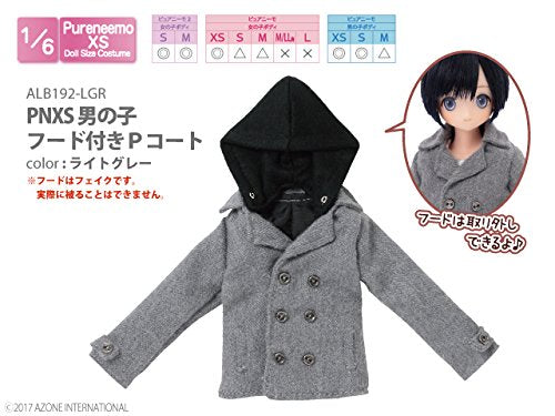 Doll Clothes - Pureneemo Original Costume - PureNeemo XS Size Costume - Boys Hooded P Coat - 1/6 - Light Gray (Azone)