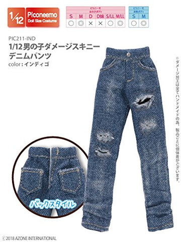 Doll Clothes - Picconeemo Costume - Boy Damage Skinny Denim Pants - 1/12 - Indigo (Azone)