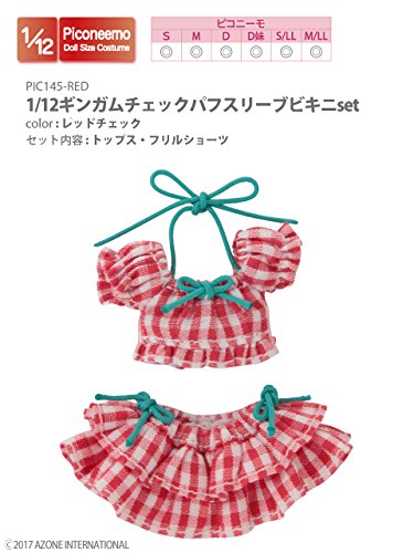 Doll Clothes - Picconeemo Costume - Gingham Check Puff Sleeve Bikini Set - 1/12 - Red Plaid (Azone)