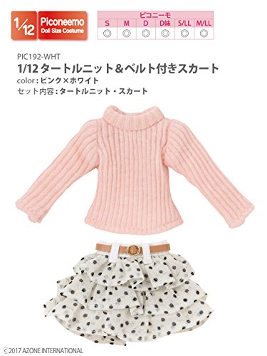 Doll Clothes - Picconeemo Costume - Turtle Knit & Belted Skirt Set - 1/12 - Pink x White (Azone)