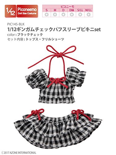 Doll Clothes - Picconeemo Costume - Gingham Check Puff Sleeve Bikini Set - 1/12 - Black Plaid (Azone)