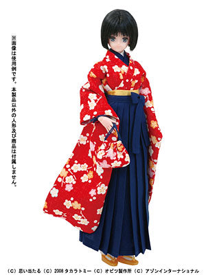 27cm Doll Wear - Hakama Set -Plum Flower- / Red x Navy Blue (DOLL ACCESSORY)