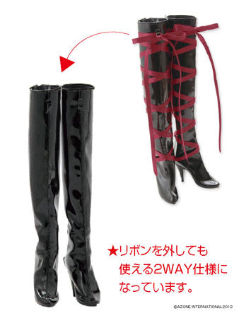 50cm Doll Wear - 50 Ribbon Laced Knee High Boots / Black (DOLL ACCESSO ...