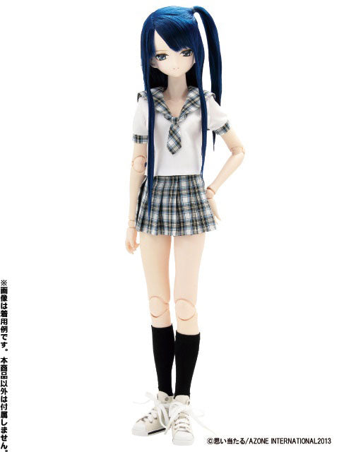 50cm Doll Wear - 50 Mini Length Check Patterned Sailor Uniform Set/ Blue Check Pattern (DOLL ACCESSORY)