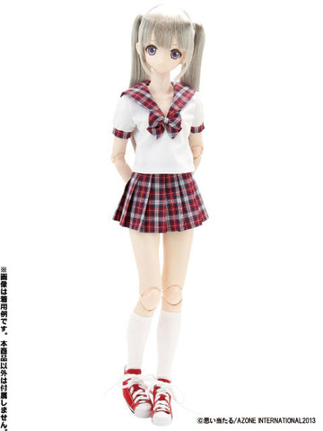 50cm Doll Wear - 50 Mini Length Check Patterned Sailor Uniform Set/ Red Check Pattern (DOLL ACCESSORY)