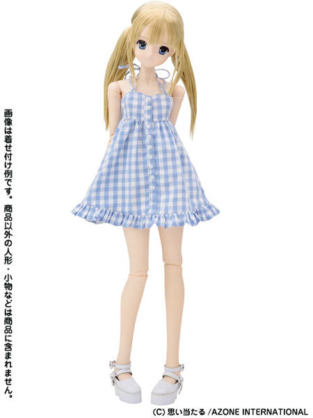 60cm Doll Size - 60 Cross Camisole Mini-Dress / Sax Gingham Check (DOLL ACCESSORY)