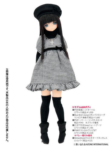 PureNeemo - Doll Clothes - Blue Bird`s Song Ribbon Puff Sleeve One-piece - 1/6 - Check (Azone)　