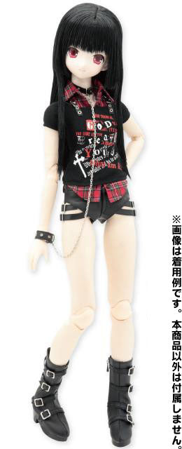 50cm Doll Wear - 50 Punk Belt T-shirt & Arm Warmer Set - Black/White-black Border (DOLL ACCESSORY)　