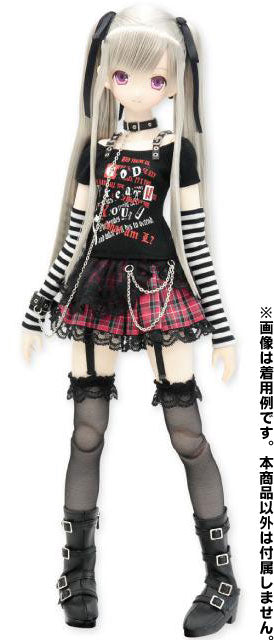 50cm Doll Wear - 50 Punk Belt T-shirt & Arm Warmer Set - Black/White-black Border (DOLL ACCESSORY)　