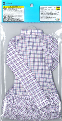 50cm Doll Wear - 50 Pinky Frill Shirt One-piece Dress/ White Based Checkered Pattern (DOLL ACCESSORY)