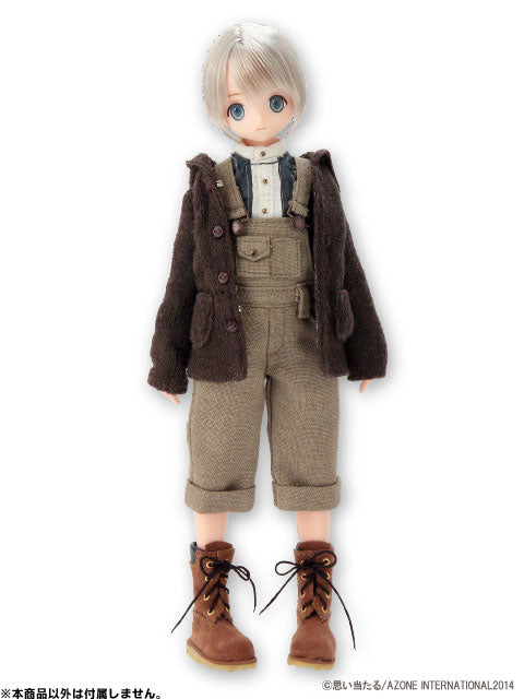 Pure Neemo XS Size - Stand Color Blouse & Overall Pants Set / Blue Stripe x Brown (DOLL ACCESSORY)　