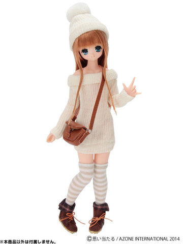 Doll Clothes - PureNeemo S Size Costume - Pureneemo Original Costume - Bonbon Knit Cap & Hokkori Off Shoulder Knit One-piece Set - 1/6 - Off White (Azone)　