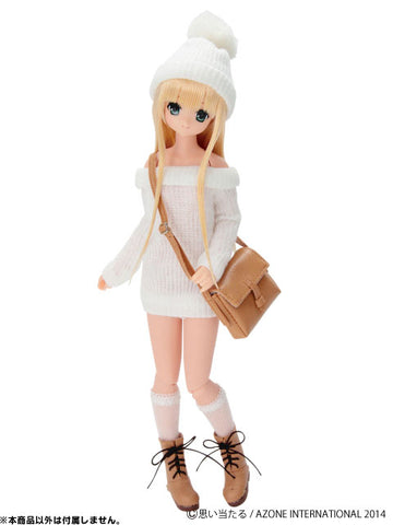 Doll Clothes - PureNeemo S Size Costume - Pureneemo Original Costume - Bonbon Knit Cap & Hokkori Off Shoulder Knit One-piece Set - White (Azone)