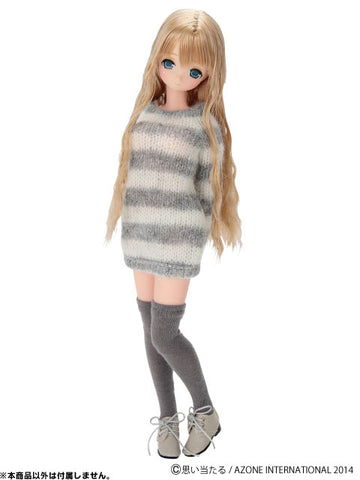 Doll Clothes - Pureneemo Original Costume - PNM Fluffy Striped Knit Dress - 1/6 - Gray x White (Azone)　