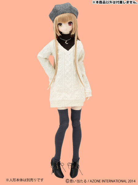 48/50cm Doll Wear - AZO2 Cable Knit One-piece Dress Retro Style Set / Beige (DOLL ACCESSORY)