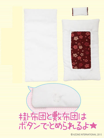 Pure Neemo Size - 1/6 Sakura Komon Ofuton Set (Pillow, Comforter, Sleeping Mat Set) White x Navy (DOLL ACCESSORY)