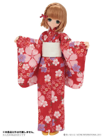 Doll Clothes - PureNeemo S Size Costume - Yukata Set -Otomezakura- - 1/6 - Crimson (Azone)　