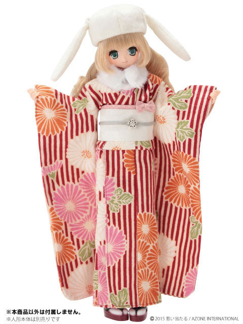 Doll Clothes - PureNeemo S Size Costume - Pureneemo Original Costume - Modern Animal Kimono Set - 1/6 - Red x White Rabbit (Azone)　