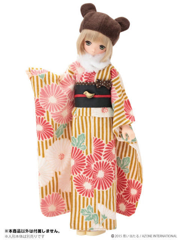 Doll Clothes - PureNeemo S Size Costume - Pureneemo Original Costume - Modern Animal Kimono Set - 1/6 - Yellow x Brown Bear (Azone)　
