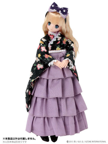 Doll Clothes - PureNeemo XS Size Costume - Pureneemo Original Costume - Kimono/Ruffle Hakama Set -Hinazakura- - 1/6 - Black (Azone)　