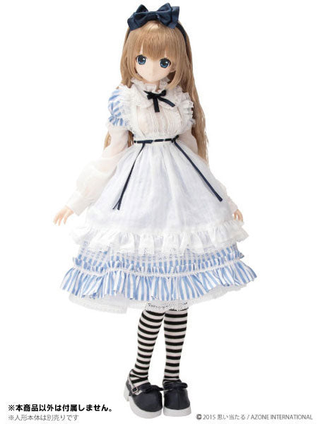 48cm/50cm Doll Wear - 50 ELLEN'S CLOSET Alice Dress Set / Blue Stripe x White (DOLL ACCESSORY)