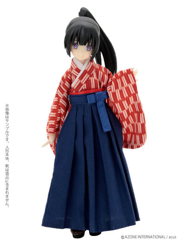 Doll Clothes - Picconeemo Costume - Yagasuri Hakama Set - 1/12 - Dark Red x Navy (Azone)