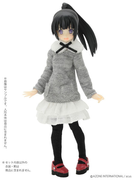 Doll Clothes - Picconeemo Costume - Tippet & Knit Chiffon One-piece Set - 1/12 - Gray x White (Azone)