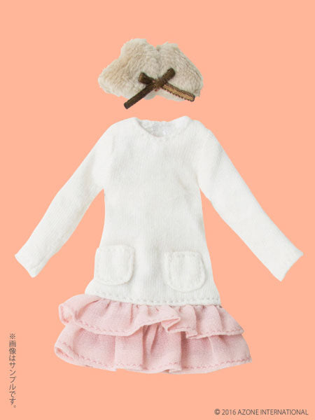 Doll Clothes - Picconeemo Costume - Tippet & Knit Chiffon One-piece Set - 1/12 - Off White x Pink (Azone)