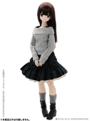 48cm/50cm Doll Wear - 50 Ribbon Cami & Off-shoulder Knit Set / Gray x Black (DOLL ACCESSORY)