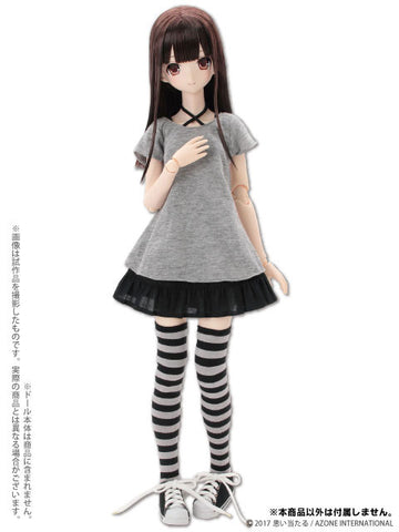 48cm/50cm Doll Wear - 50 T-shirt Camisole One-piece Set / Gray x Black (DOLL ACCESSORY)