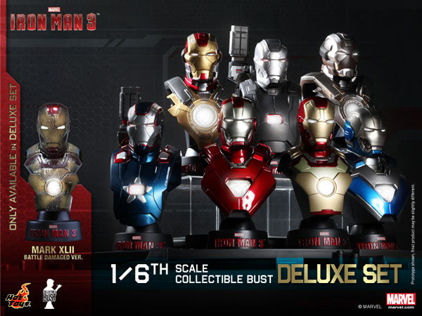 Hot Toys Bust "Iron Man 3" 1/6 Scale Deluxe Set with Mark 42 (Battle Damaged Version) Bonus Bust