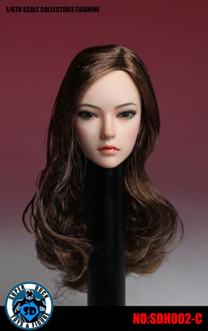 1/6 Asian Female Head 002 Brown Long Curl　
